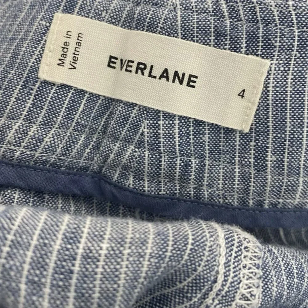 ✅ Everlane The Linen Way-High Drape Pant, White/Blue (4)